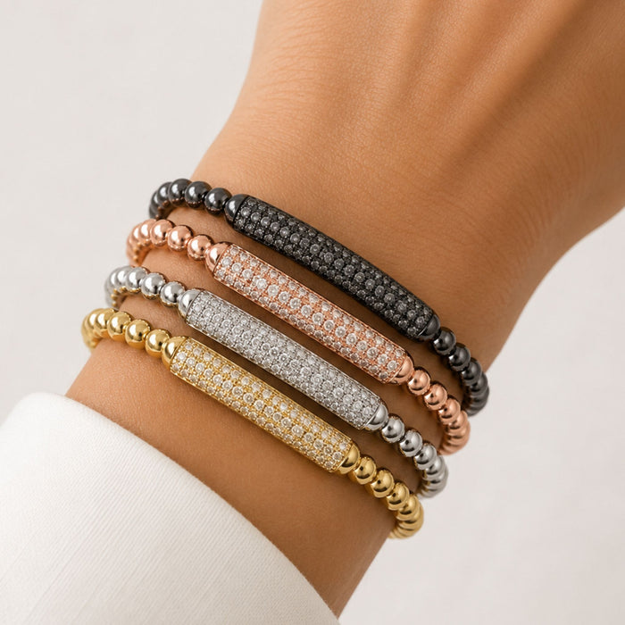 Pavé Bar Beaded Stretch Bracelet