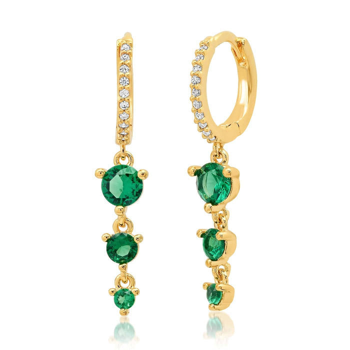 Tai Jewelry pave huggies earrings with stone dangles, featuring sparkling stones and a classic hoop design.