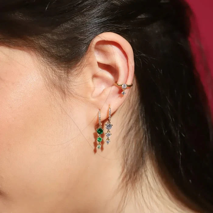 Tai Jewelry pave huggies earrings with stone dangles, featuring sparkling stones and a stylish hoop design.