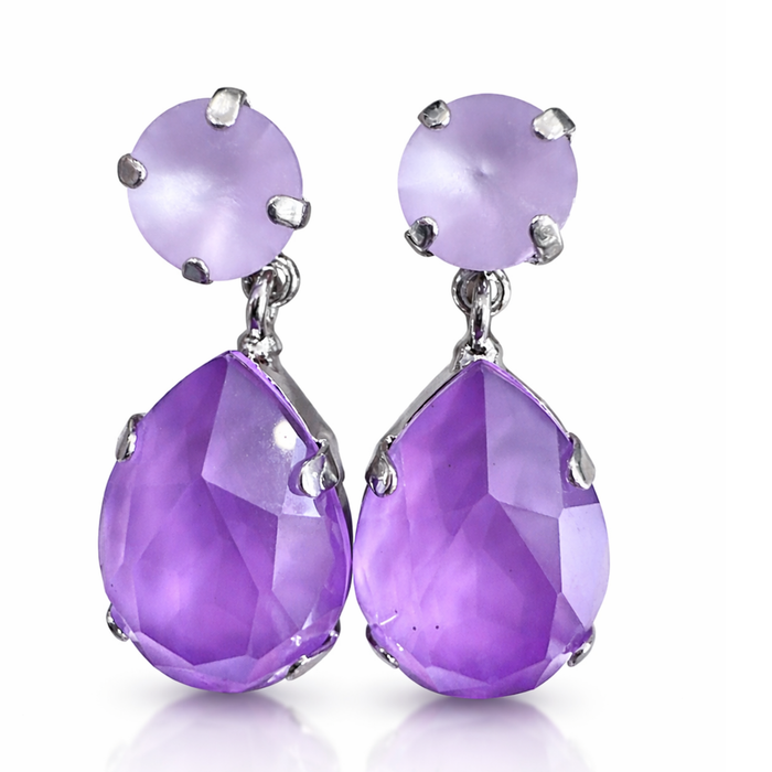 Colorful Pear Drop earrings from Private Label featuring multicolor glass drops and clip-on style jewelry.
