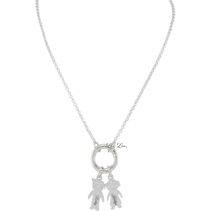 Personalized Grandma Kids Charm Necklace by Love Lisa featuring a heart and bow charms on a delicate necklace.