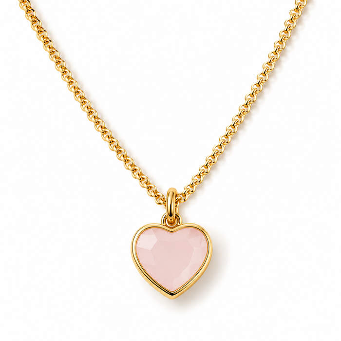 Pink Opal heart birthstone necklace by Luna Norte featuring a delicate pendant on a silver chain.