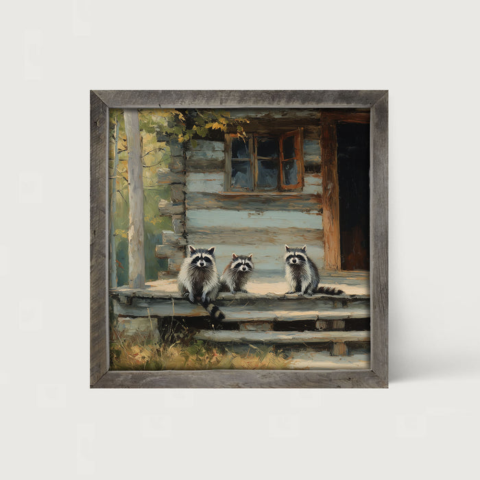 Raccoons on Cabin Porch