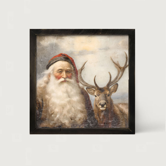 Reindeer with Santa 2 - Framed art