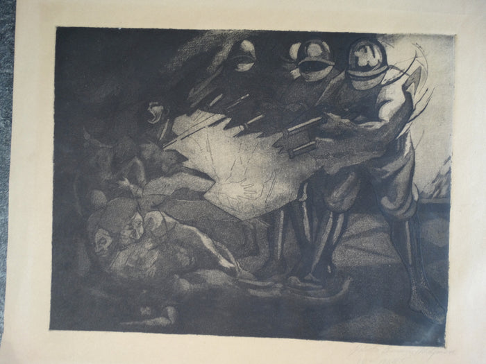 Riot Police: The Massacre - Mexican Etching - 1964? - AP1223