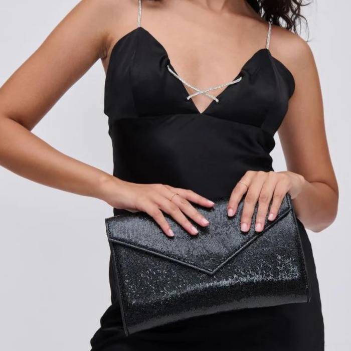 Urban Expressions Riva Clutch in a stylish design, showcasing its sleek shape and elegant material.