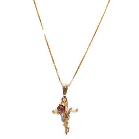Rose Cross Pendant with Necklace (24K Gold Filled)