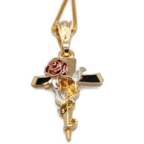 Rose Cross Pendant with Necklace (24K Gold Filled)