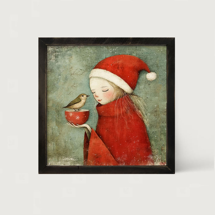 Rustic Christmas girl and bird