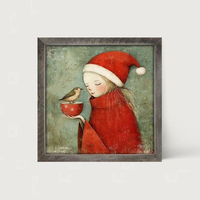 Rustic Christmas girl and bird