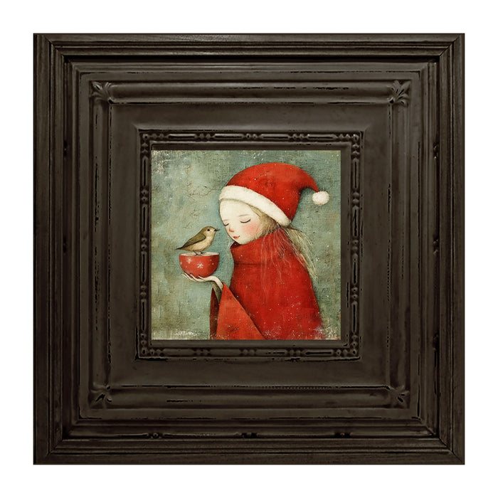 Rustic Christmas girl and bird