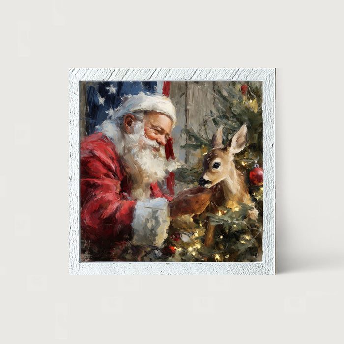 Santa and Deer with Flag