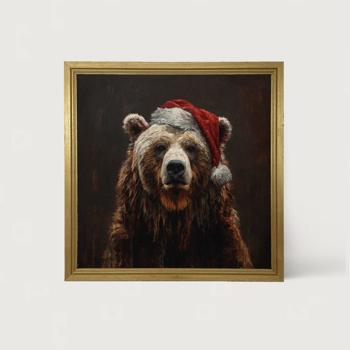Santa Hat Bear - Framed Art