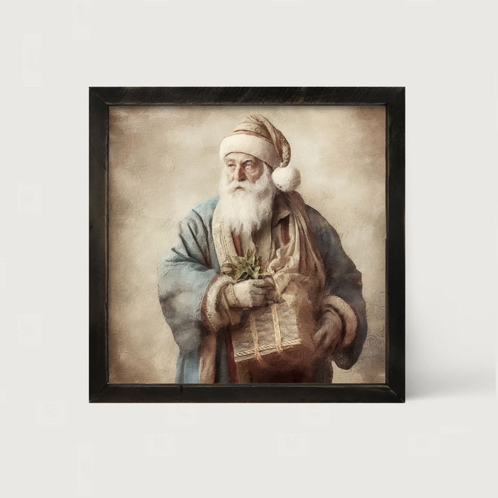 Santa holding a present - Framed art