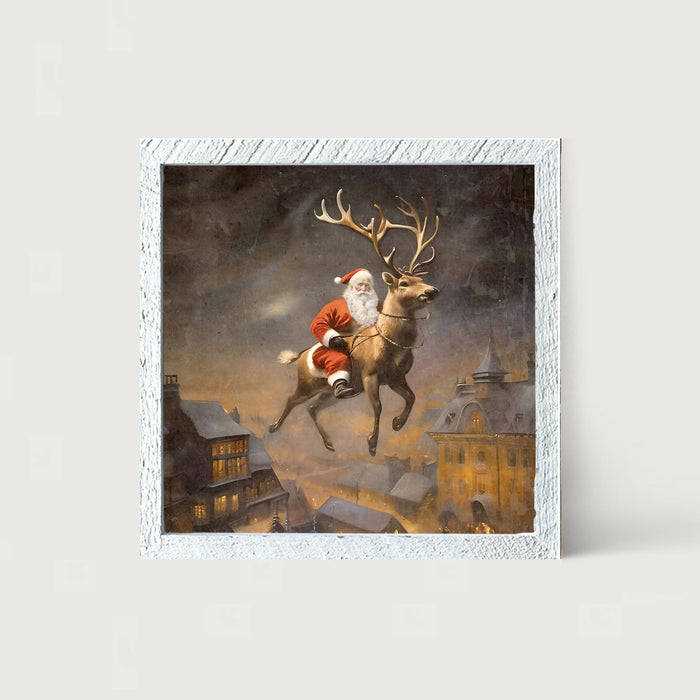 Santa on a Reindeer - Framed Art