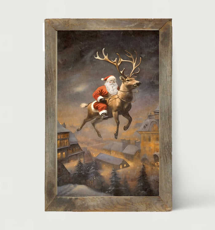 Santa on a Reindeer - Framed Art