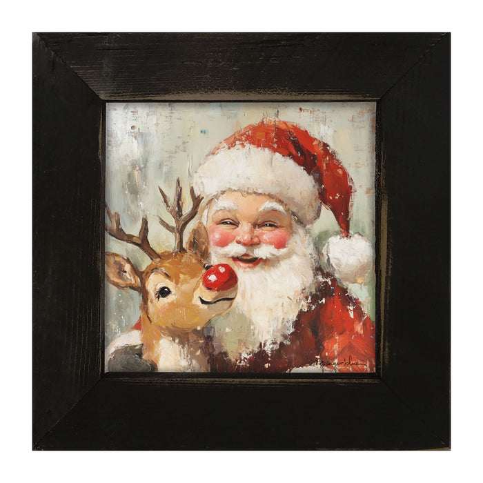 Santa Smiling with Reindeer - Framed Art