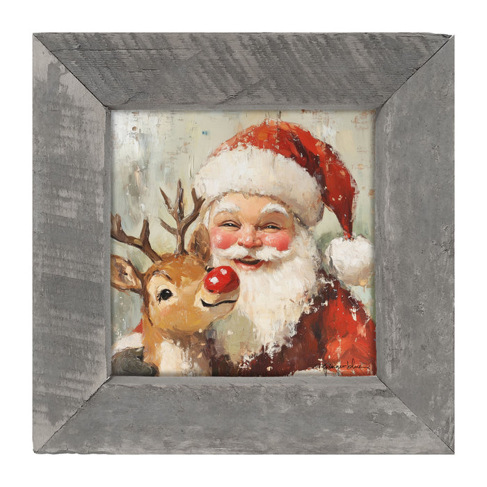 Santa Smiling with Reindeer - Framed Art