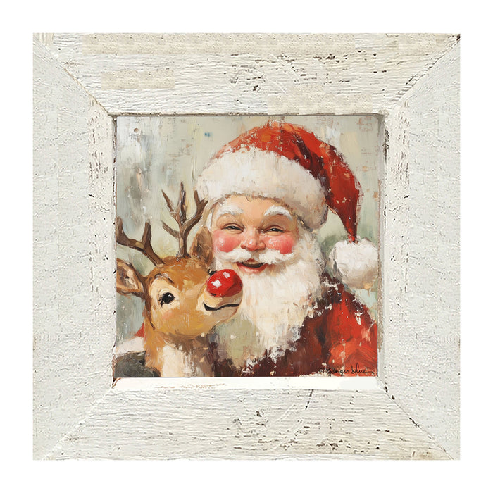 Santa Smiling with Reindeer - Framed Art