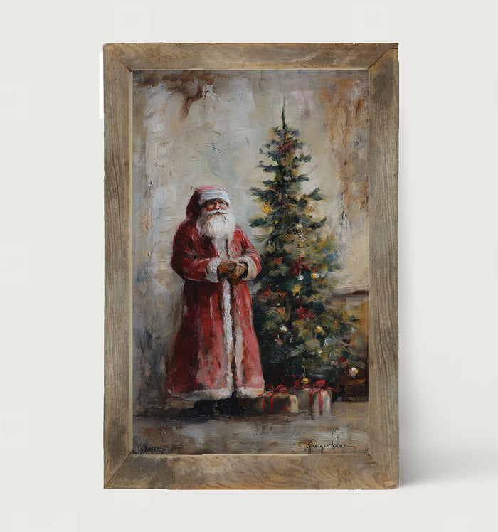 Santa with Christmas Tree - Framed Art