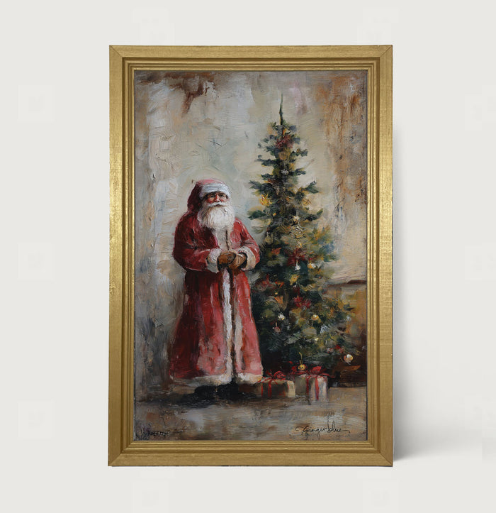 Santa with Christmas Tree - Framed Art