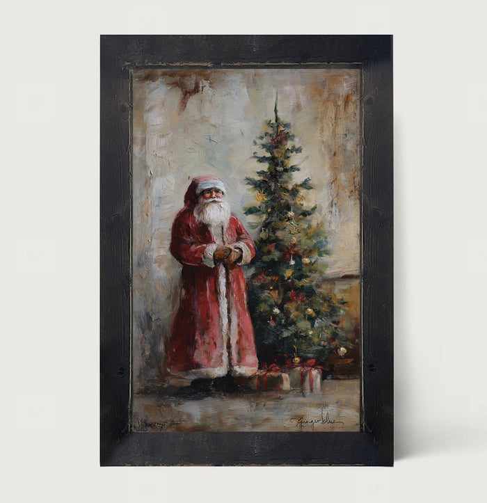 Santa with Christmas Tree - Framed Art
