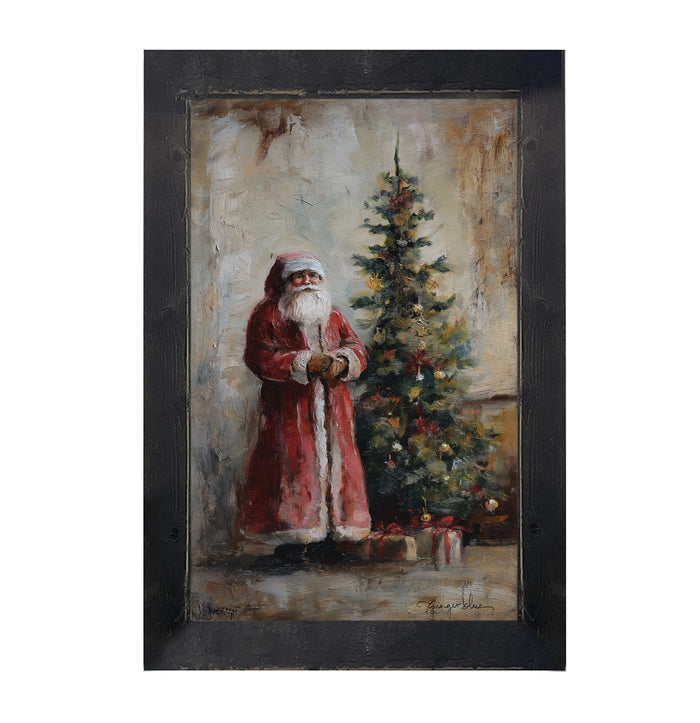 Santa with Christmas Tree - Framed Art