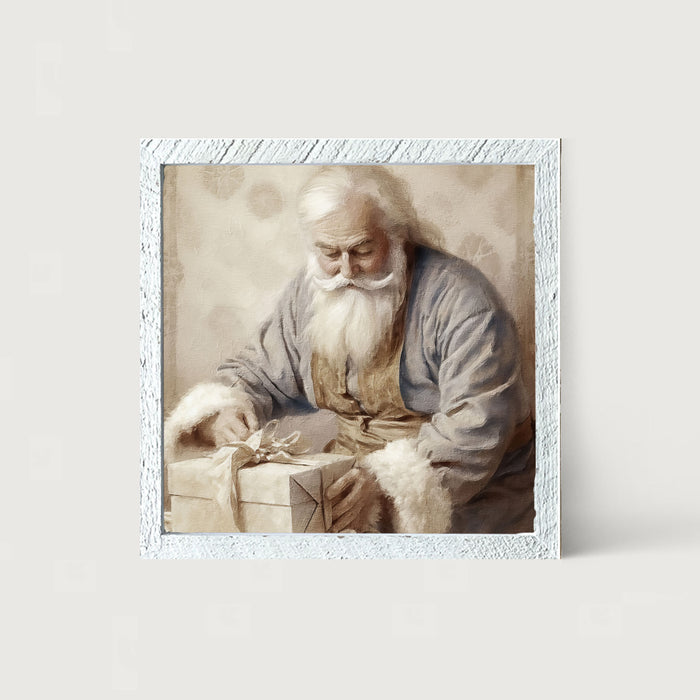 Santa wrapping a present