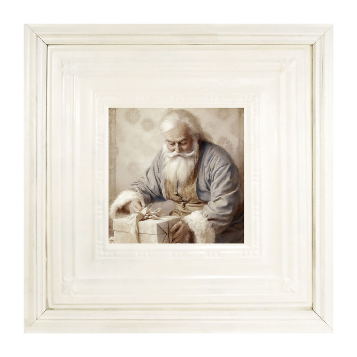 Santa wrapping a present