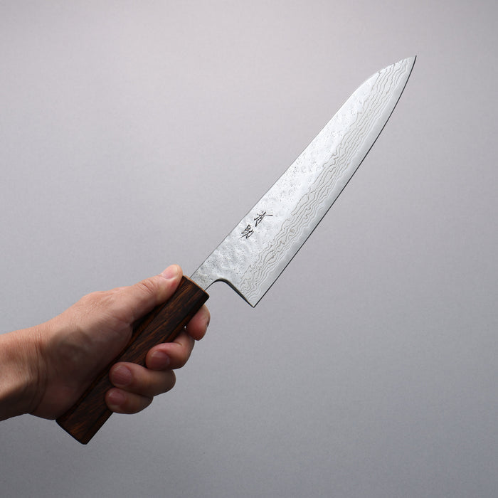 Seisuke Stainless Steel 440C Hammered Damascus Migaki Finished Gyuto  210mm Oak Handle - Seisuke Knife