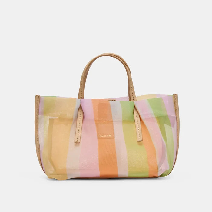 Dolce Vita Selene mesh handbag with stylish design, featuring a see-through mesh exterior and elegant handles.