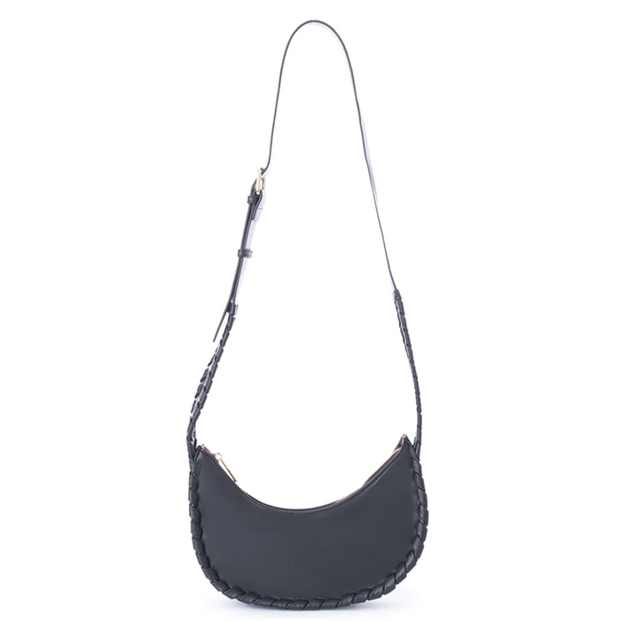 Jules Kae Shay Mini Crossbody handbag with silver mirror finish, featuring a compact, sporty design and adjustable strap.