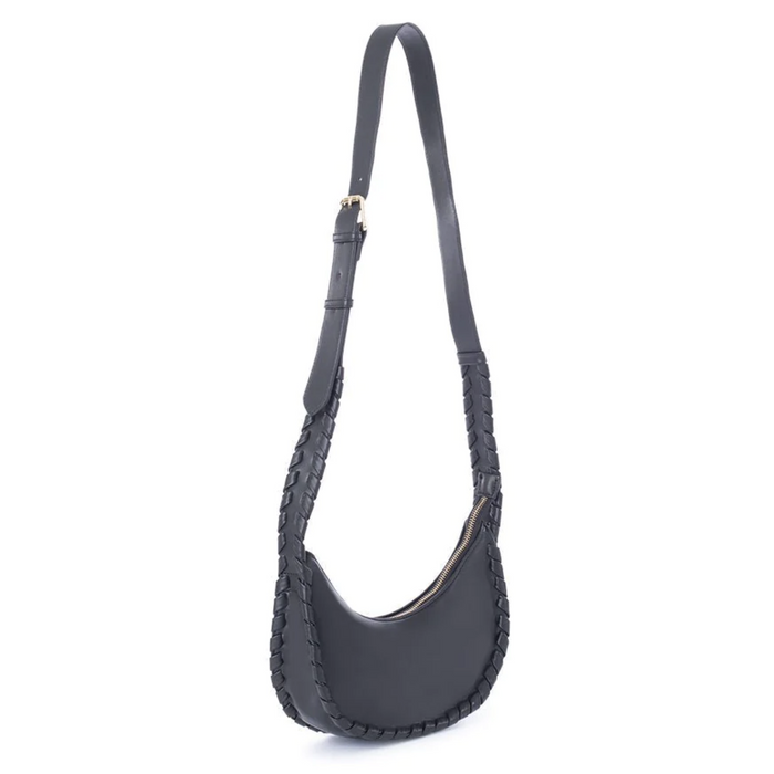 Jules Kae Shay Mini Crossbody handbag in black leather with silver hardware, small and stylish for everyday use