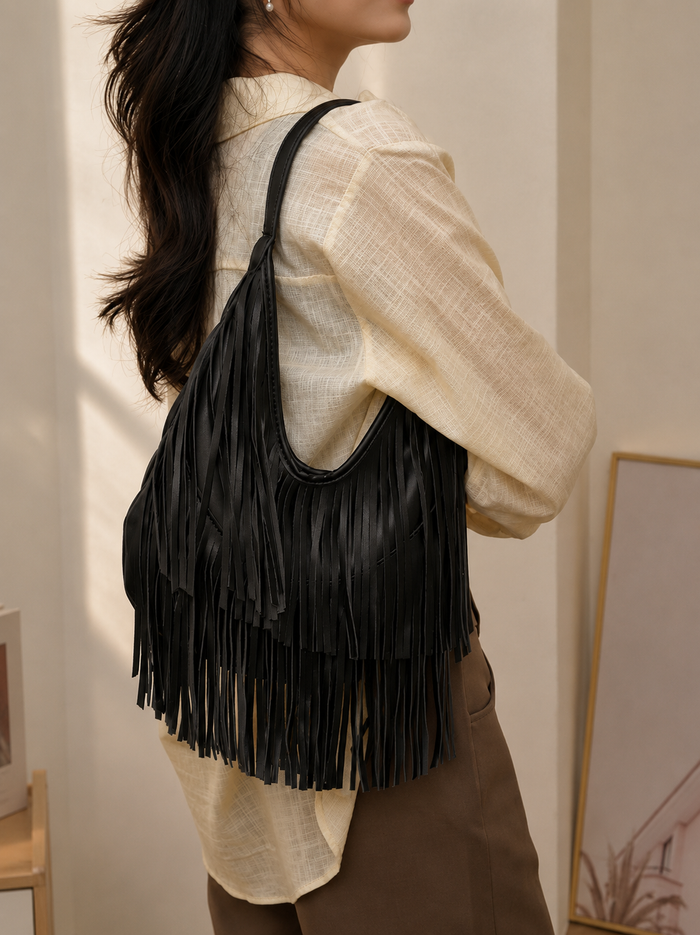 Shoulder Tote Bag with Fringe Women