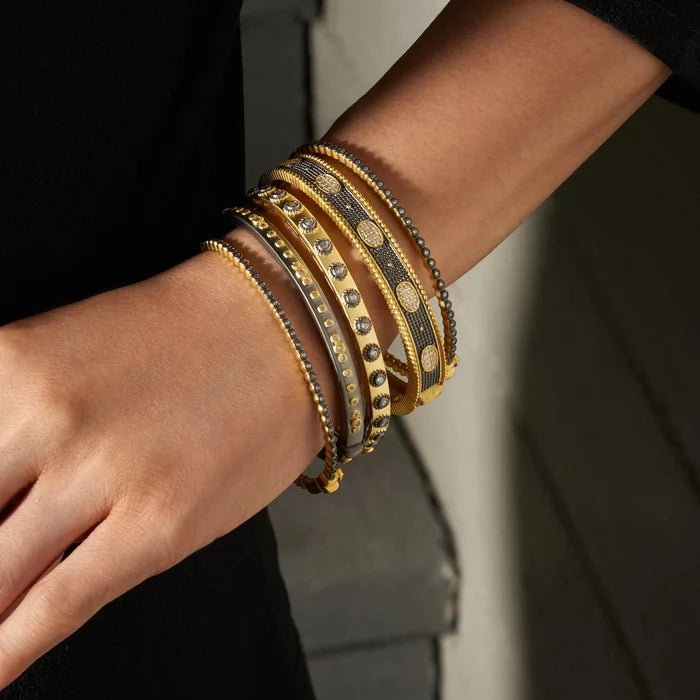 Freida Rothman Signature Bezel Pavé Hinge Bangle bracelet with intricate pavé detailing and a stylish hinge design.