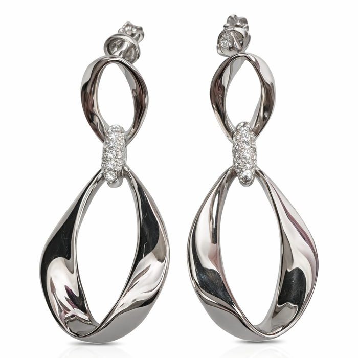 Silver infinity twist drop earrings by private label, featuring sleek, metallic design with elegant dangling style.
