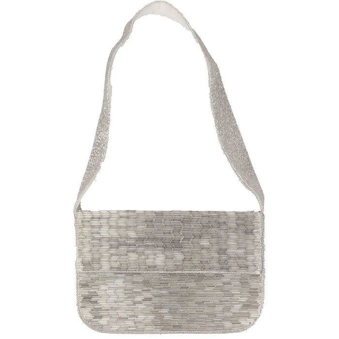 Silver Shine beaded shoulder bag by Pizzazz, Inc. featuring intricate beadwork and a stylish design.