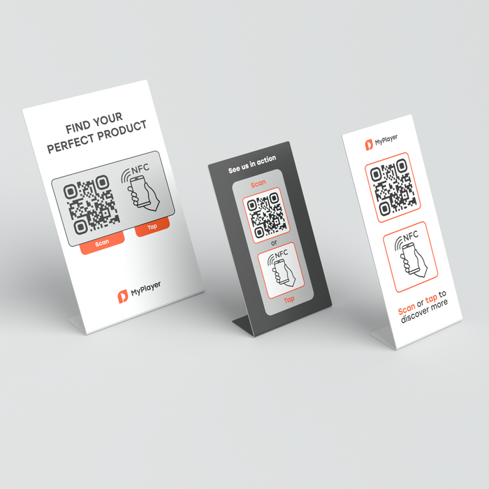 Smart-Tag Tabletop QR/NFC Stand for retail product displays