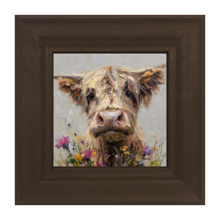 Spring Season Highland Cow with Flowers