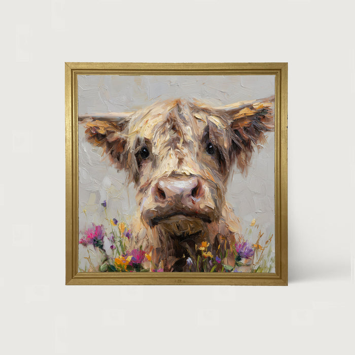 Spring Season Highland Cow with Flowers