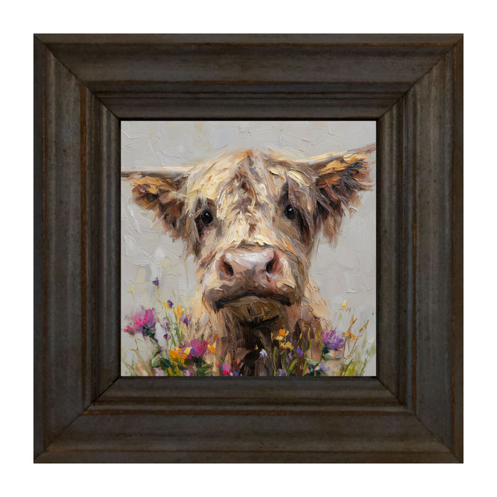 Spring Season Highland Cow with Flowers