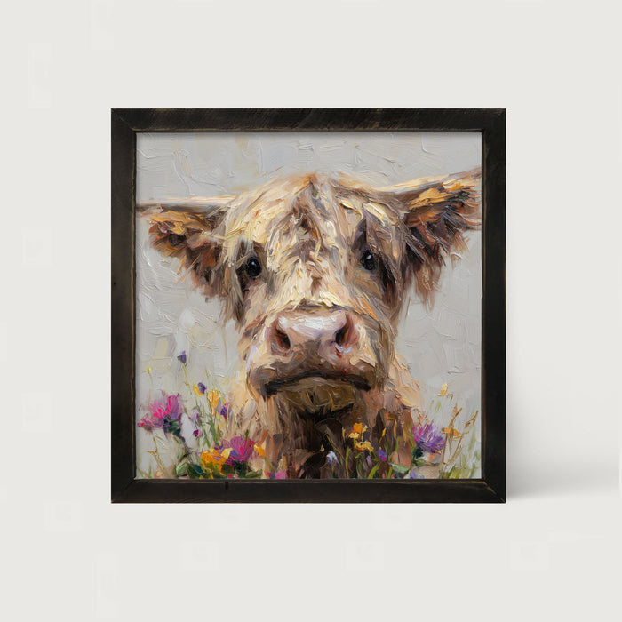 Spring Season Highland Cow with Flowers