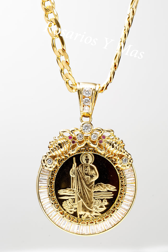 St Jude and Our Lady of Guadalupe Centenario with 26" Necklace (24K Gold Filled)