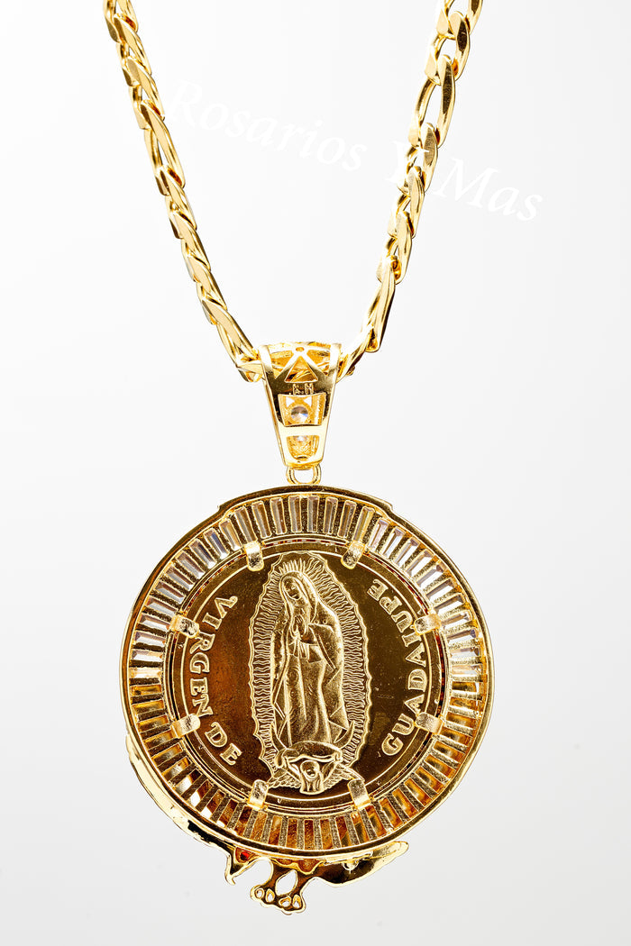 St Jude and Our Lady of Guadalupe Centenario with 26" Necklace (24K Gold Filled)