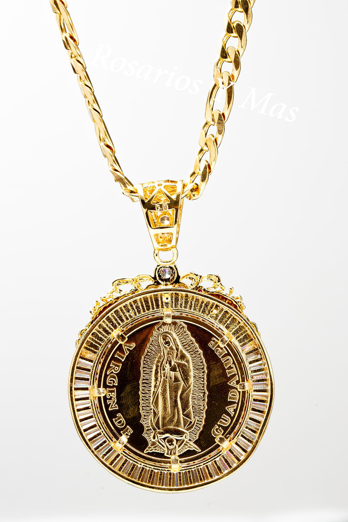 St Jude and Our Lady of Guadalupe Centenario with 26" Necklace (24K Gold Filled)