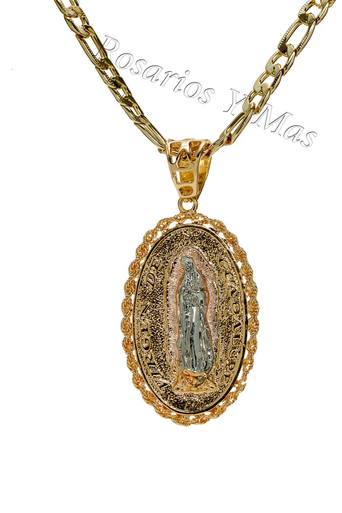 St Jude and Our Lady of Guadalupe Pendant with 26" Necklace (24K Gold Filled)