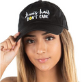 Black Funky Junque Tennis Unconstructed Cap featuring "Tennis Hair Don't Care" embroidered design.