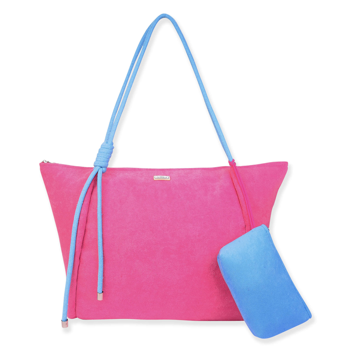 Color-block Terry beach bag by Sun N Sand featuring spacious design, sturdy handles, and vibrant fabric for beach outings.