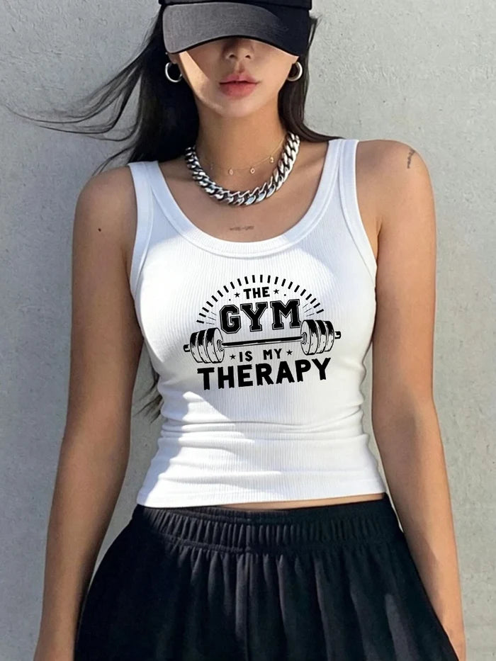 "The Gym Is My Therapy" Ribbed Knit Tank Top | Sleeveless Vest