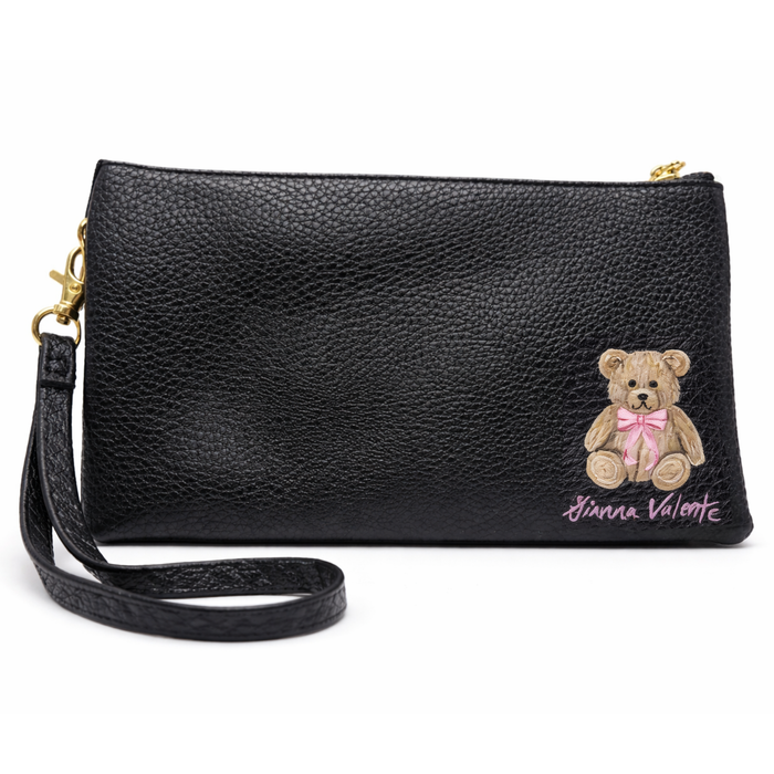 Hand-painted wristlet from Gianna Valente x Lets Bag It collection, featuring detailed floral artwork and compact design.